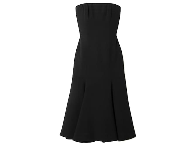 Valentino Robe Mi-Longue Bustier En Laine Mélangée à Ourlet Cannelé Noir  ref.1078703