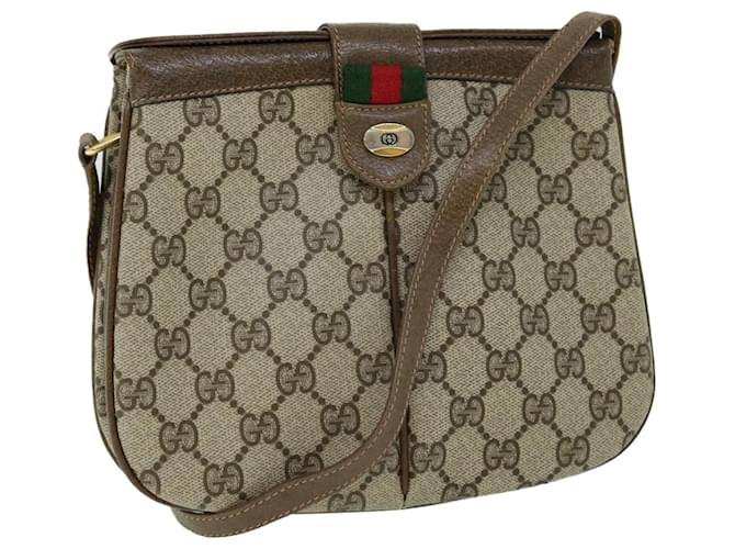 GUCCI GG Canvas Web Sherry Line Sac à bandoulière Beige Vert 10 02 037 Auth yk8509  ref.1078730