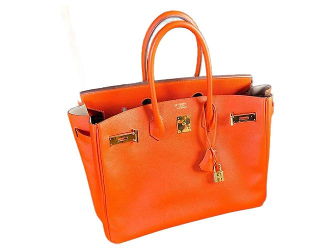 Bolsa Hermès Birkin 35 laranja de couro