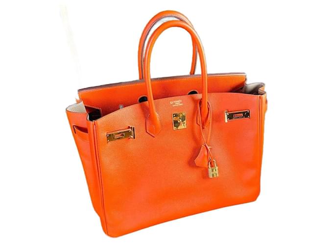 Hermès Birkin 35 laranja Couro  ref.1078835