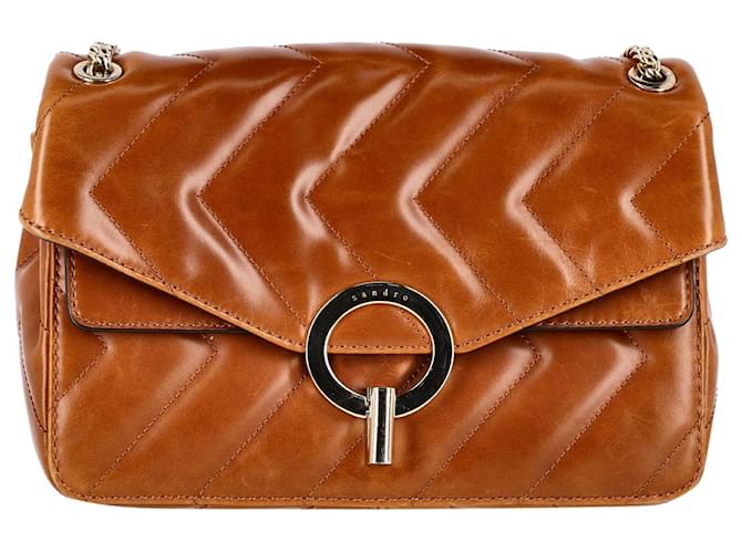 Sandro Yza Quilted Bag in Brown Leather  ref.1078864
