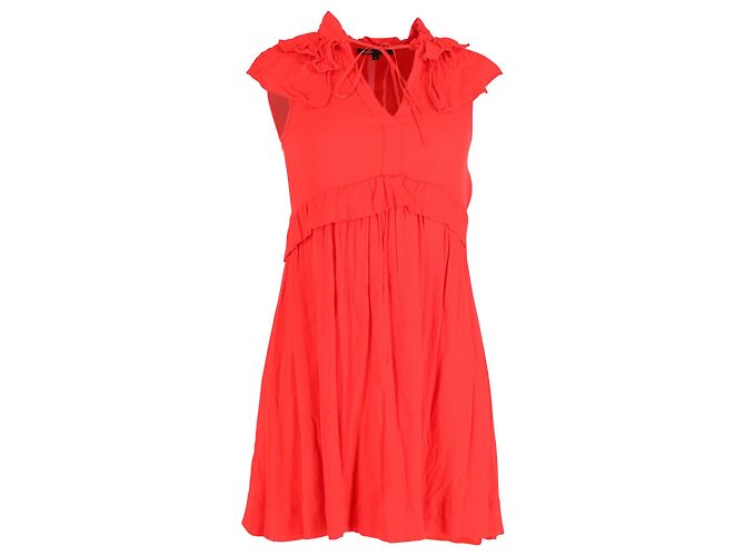 Maje-Minikleid mit Rüschen aus roter Viskose