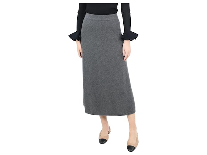Chanel Falda midi de punto de cashmere gris - talla UK 12 Cachemira  ref.1078887