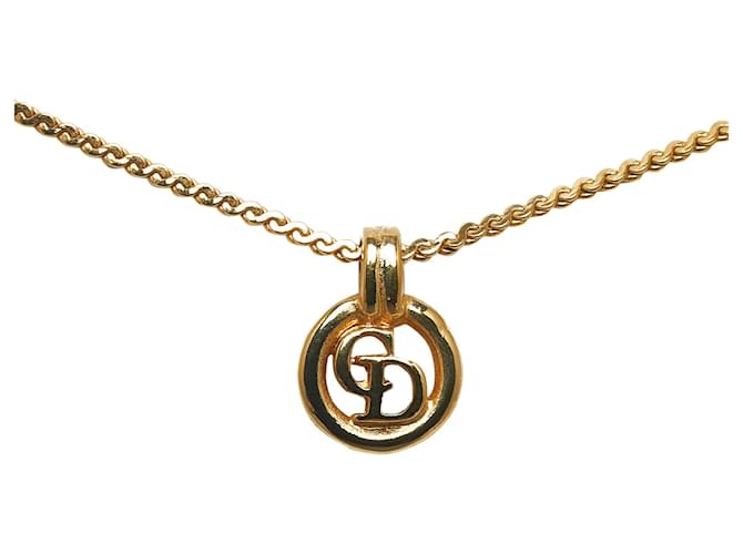 Dior Gold Logo Anhänger Halskette Golden Metall Vergoldet  ref.1078957