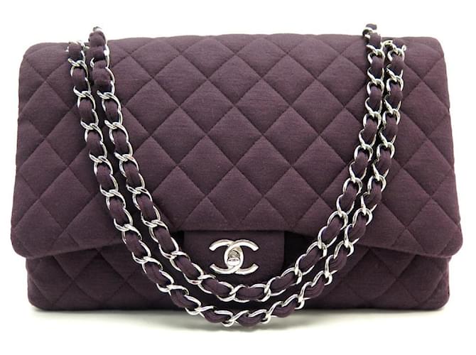 NEW CHANEL CLASSIC TIMELESS MAXI JUMBO JERSEY QUILTED BAG HANDBAG Prune Cloth  ref.1079365