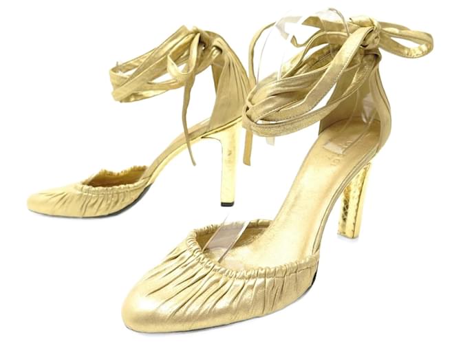 NEW GUCCI SHOES 136263 PUMPS WITH STRAPS 40  GOLD LEATHER SHOES Golden  ref.1079382