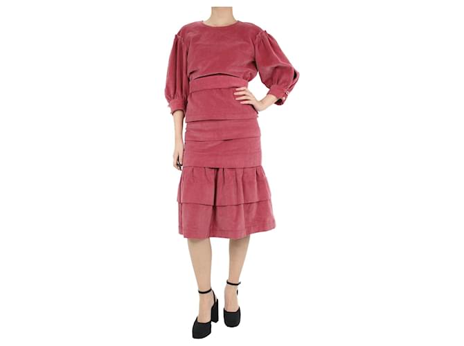 Autre Marque Pink corduroy blouse and skirt set - size UK 8 Cotton  ref.1079428