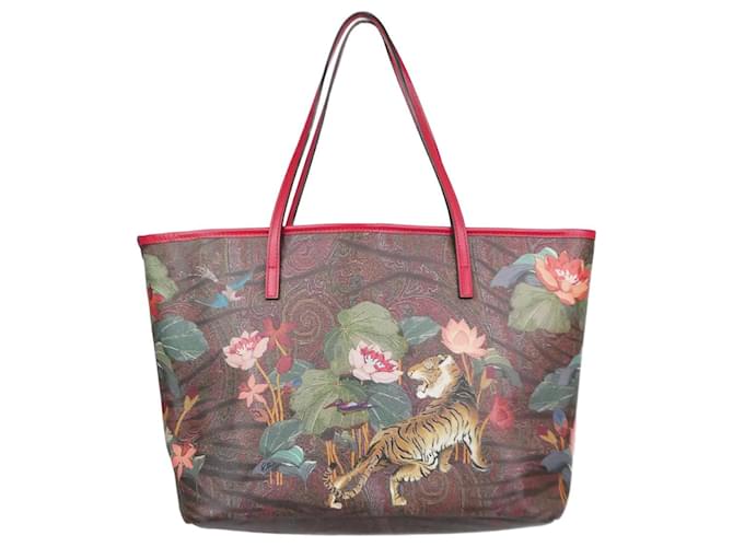 Etro Multicolour tiger and water lily printed tote bag Multiple colors Cloth  ref.1079430