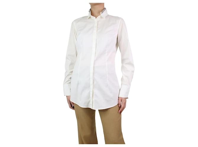 Brunello Cucinelli Cream long-sleeved stretch shirt - size XL Cotton  ref.1079433