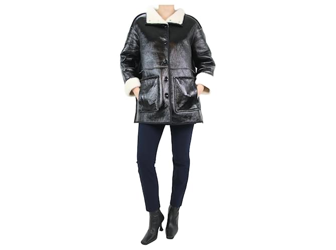 Yves Salomon Black shearling jacket - size UK 8 Leather  ref.1079435