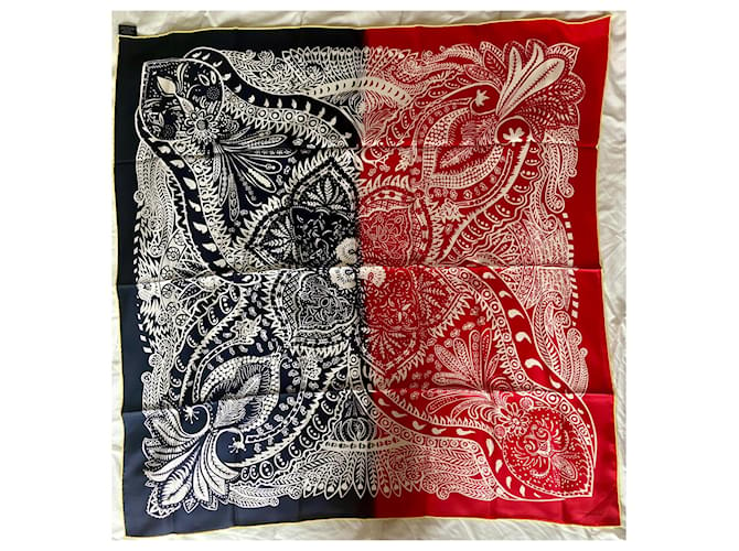 Hermès Hermes silk scarf 100/100 cm rare. White Red Navy blue  ref.1079661