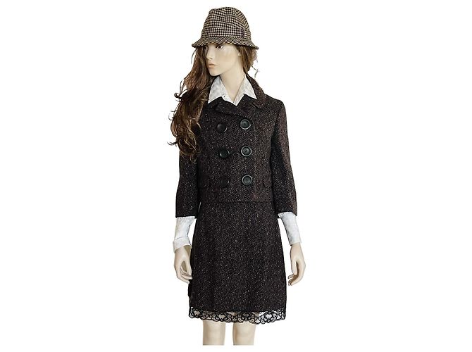 Completo gonna e giacca Dolce & Gabbana in lana nero e marrone Marrone chiaro Marrone scuro