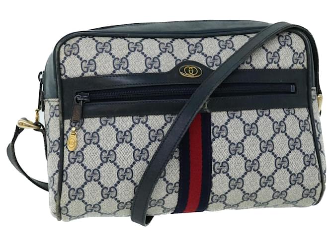 GUCCI GG Canvas Sherry Line Shoulder Bag Gray Red Navy 010 378 auth 53344 Grey Navy blue  ref.1079796