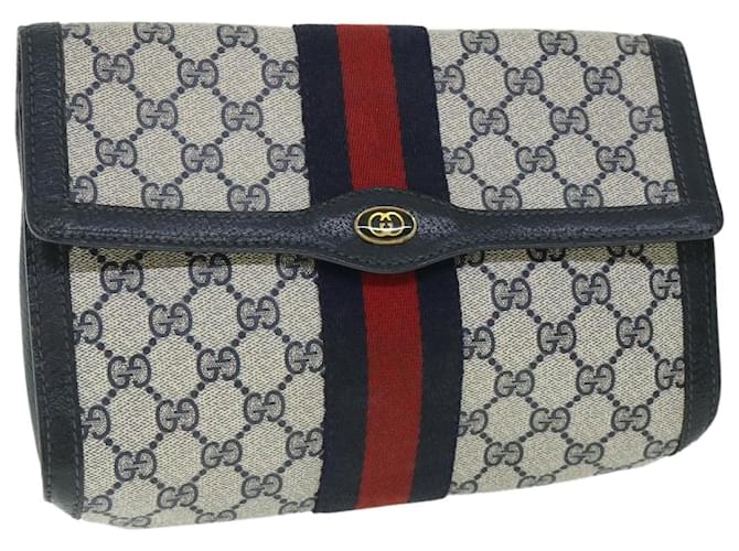 GUCCI GG Canvas Sherry Line Clutch Bag PVC Leather Navy Red Auth 54774 Navy blue  ref.1079826