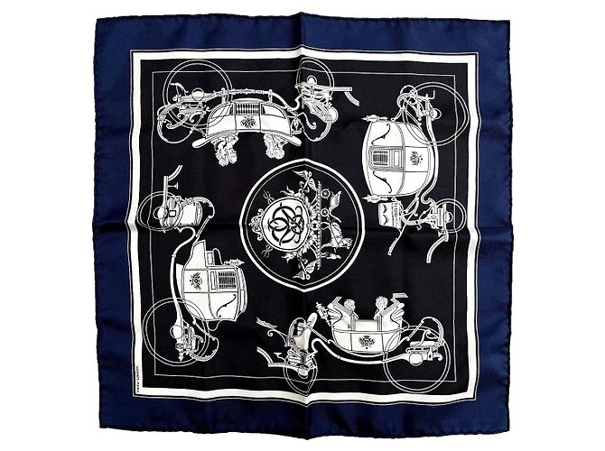 Sciarpa di seta Hermès Gavroche Nero Bianco Blu Navy
