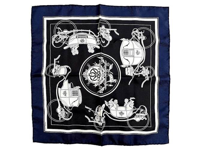 Hermès silk scarf Black White Navy blue  ref.1079920