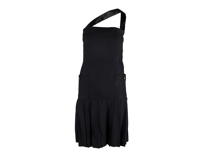 Vestido Chanel plisado con tirantes Negro