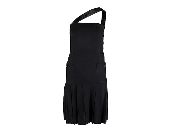 Vestido Chanel plisado con tirantes Negro  ref.1080039