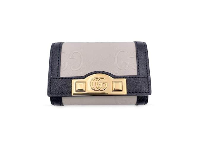 Gucci White Black Monogram Leather Wonka 6 Key Case Holder Pouch  ref.1080103