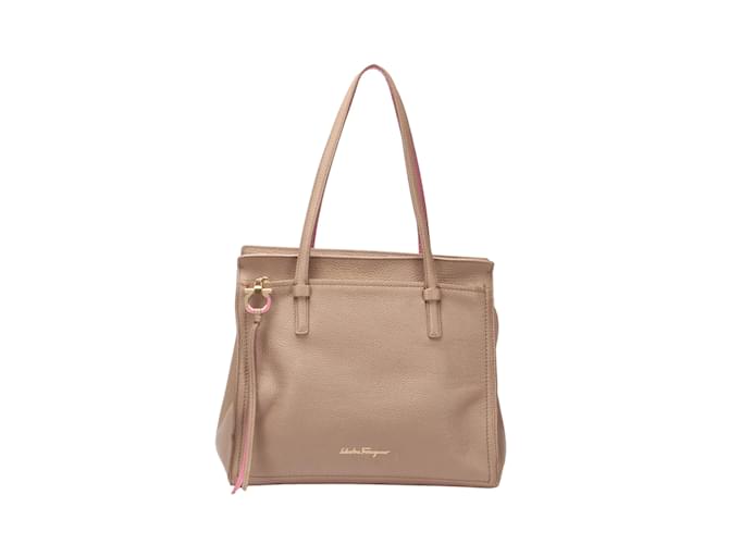 Salvatore Ferragamo Pebbled Amy Tote Brown Leather Pony-style calfskin  ref.1080114