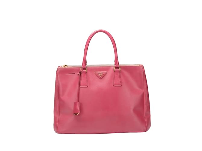 Prada Große, gefütterte Reißverschlusstasche von Saffiano Lux Pink Leder  ref.1080143