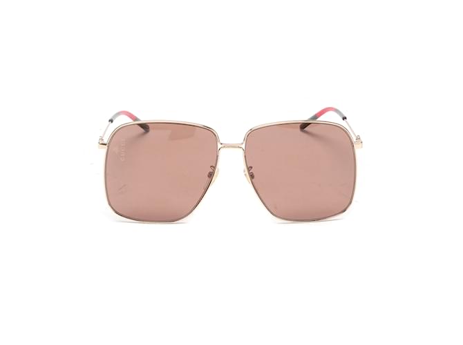 Gucci Übergroße, quadratische, getönte Sonnenbrille Golden Metall  ref.1080157