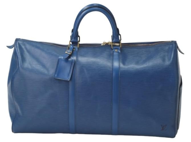 Louis Vuitton Keepall 50 Blau Leder  ref.1080551