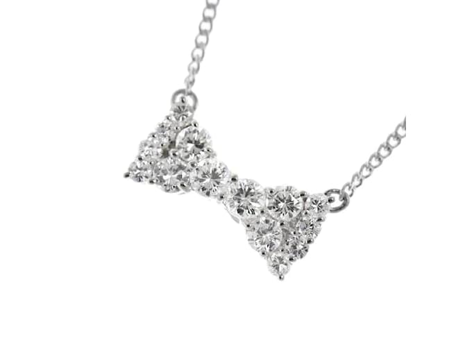 & Other Stories Platinum Diamond Bow Pendant Necklace Silvery Metal  ref.1080604