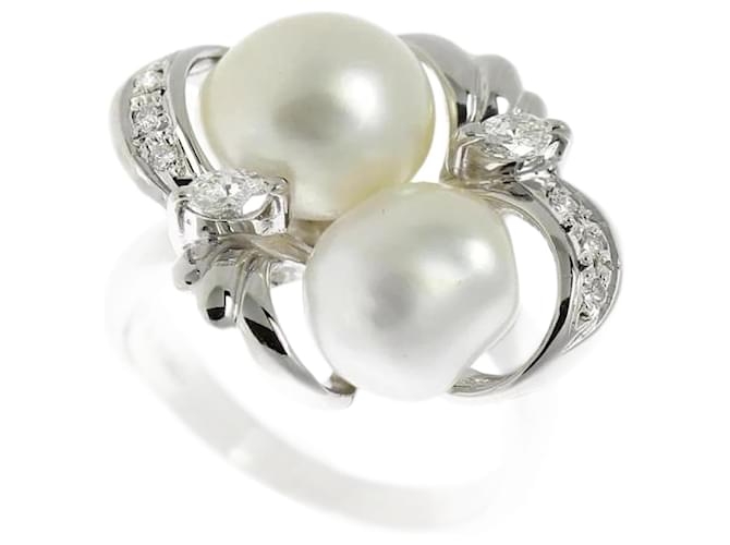 & Other Stories [LuxUness] Platin Barock Diamant Perle Ring Metallring in ausgezeichnetem Zustand Silber  ref.1080607