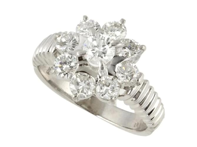 & Other Stories [LuxUness] Anel de flor de diamante de platina Anel de metal em excelente estado Prata  ref.1080613