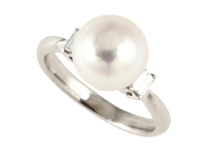 & Other Stories Platinum Diamond Pearl Ring Silvery Metal  ref.1080619