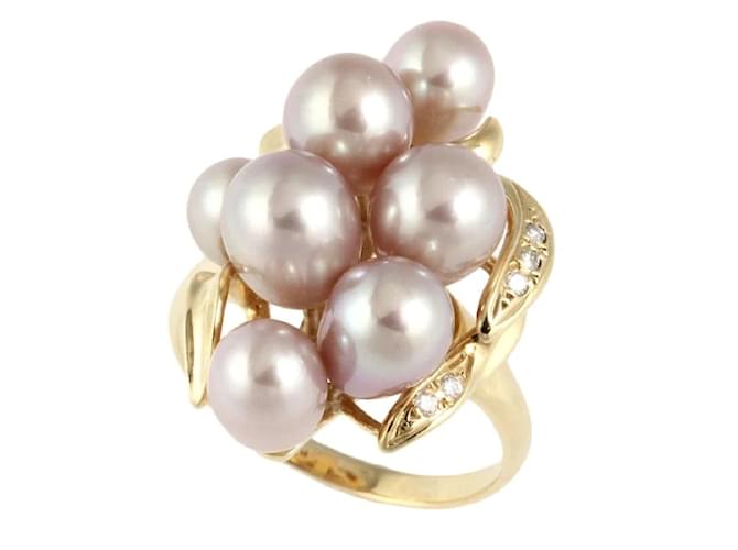 & Other Stories 18k Gold Diamond Pearl Ring Golden Metal  ref.1080623