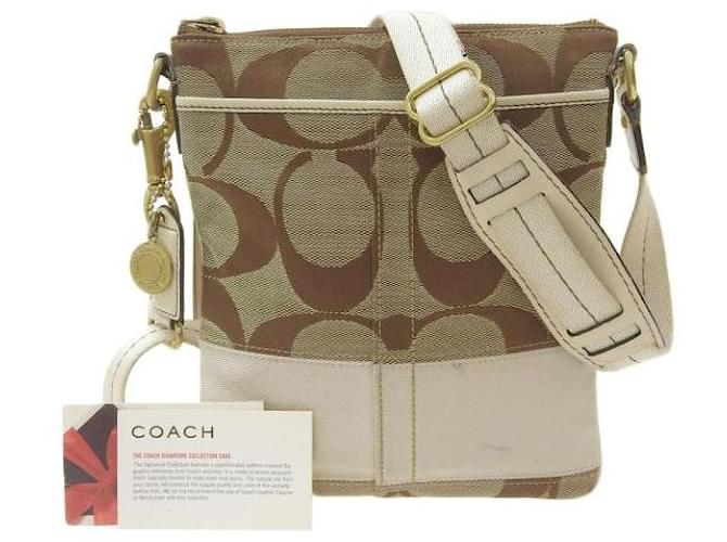 Coach Bolso bandolera de lona Signature 10129 Castaño Lienzo  ref.1080626