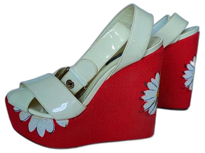 Dolce & Gabbana wedges White Red Patent leather Cloth  ref.1080647