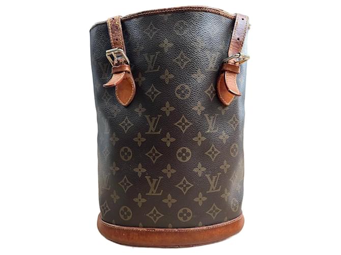 Bucket Bolsa vintage LOUIS VUITTON Marrom Couro  ref.1080975