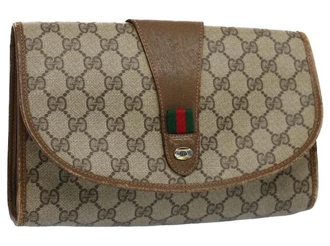 GUCCI GG Canvas Web Sherry Line Clutch Bag Beige Red Green 89 01 030 auth 54732  ref.1081025