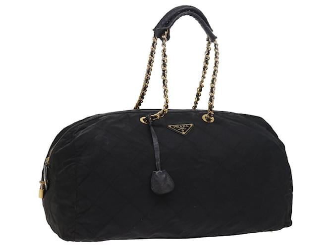 PRADA Quilted Chain Boston Bag Nylon Black Auth ar10295  ref.1081030