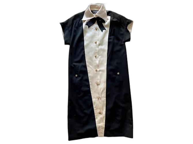 Chanel Dress Black White Silk Wool  ref.1081108