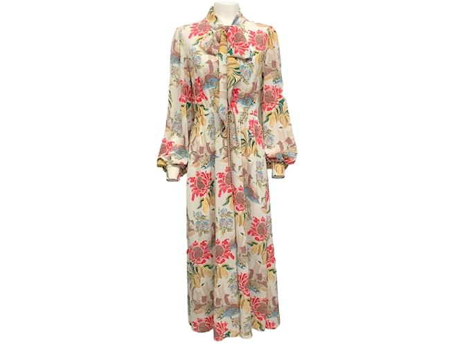 Peter Pilotto Ivory Floral Print Dress with Neck Tie Multiple colors Viscose  ref.1081436