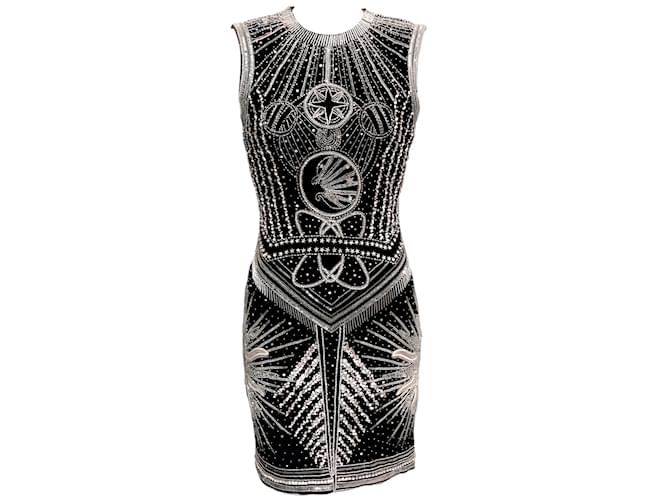 Ärmelloses, figurbetontes Kleid aus schwarzem Samt von Balmain mit Kristallverzierungen Viskose  ref.1081439