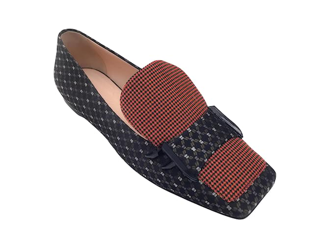 Fendi Black / Yellow / Red Houndstooth Jacquard Loafers / Flats Multiple colors Cloth  ref.1081469