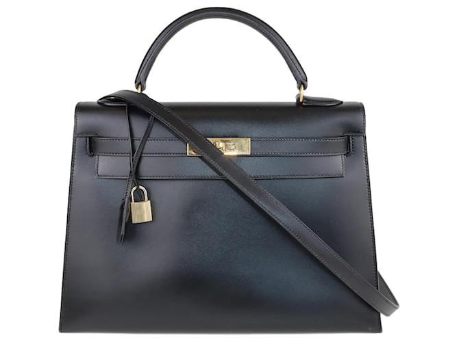 Hermès Black Box Calf Kelly Sellier 32 GHW Bag Leather  ref.1081570