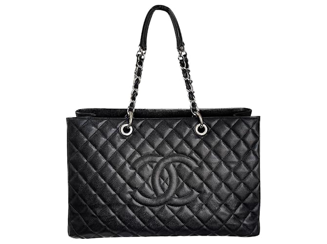 Chanel Rara borsa shopping XL GST Grand con scatola Nero Pelle Placcato argento  ref.1081581
