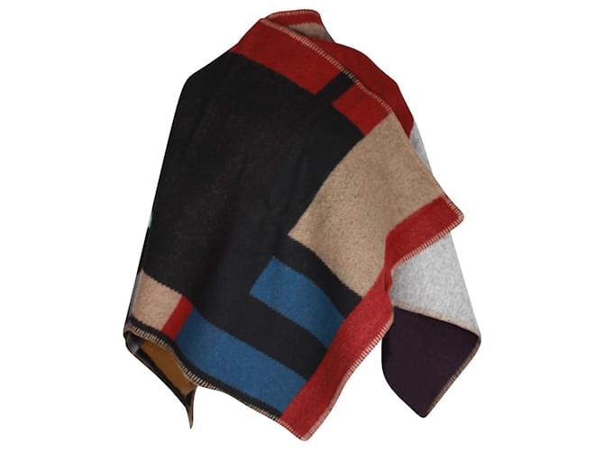 Burberry Color Block Poncho Cape in Multicolor Wool Multiple colors  ref.1081611