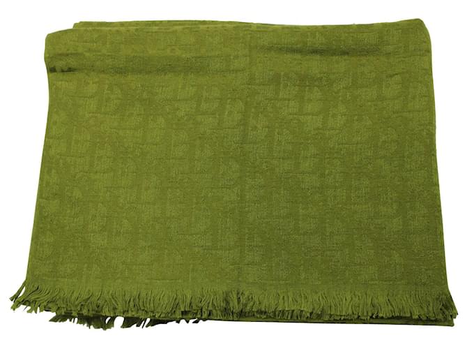 Lenço Dior com franjas oblíquas em caxemira verde e seda Casimira Lã  ref.1081612