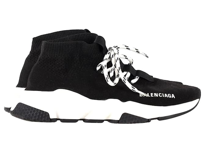 Zapatillas Balenciaga Speed con cordones en poliéster de punto negro  ref.1081614