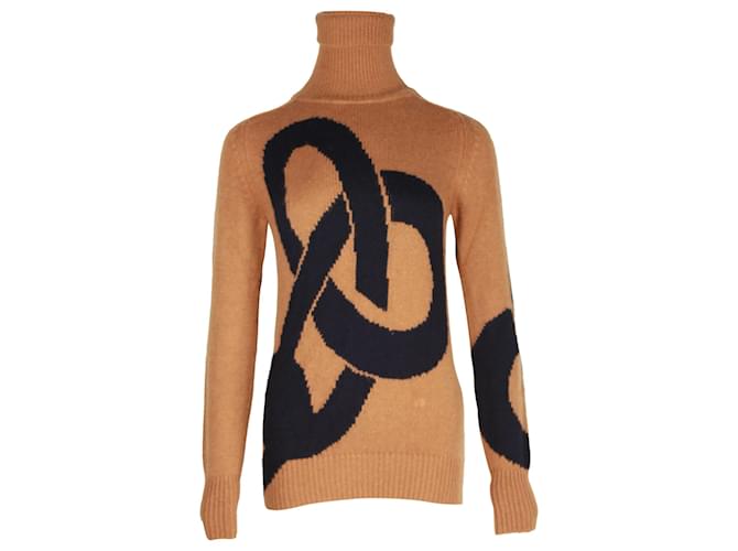 Victoria Beckham Chain Intarsia Turtleneck Sweater in Camel Cashmere Yellow Wool  ref.1081632
