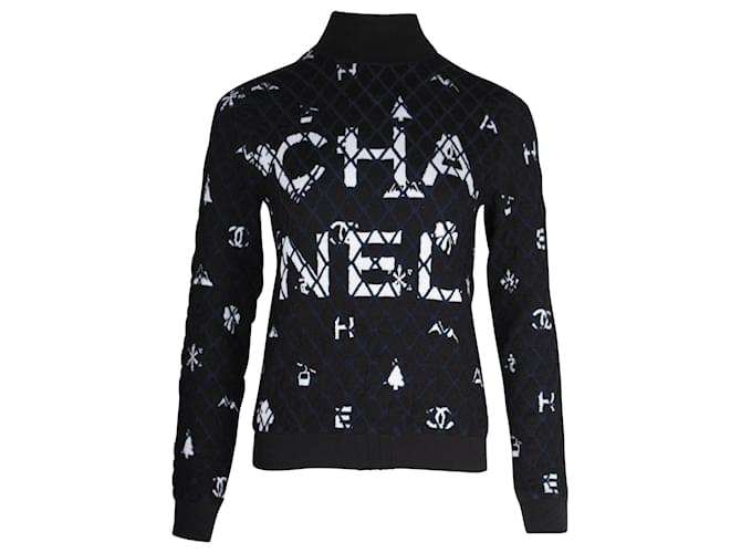 Chanel Coco Neige Suéter de gola alta com logotipo em caxemira preta Casimira Lã  ref.1081636