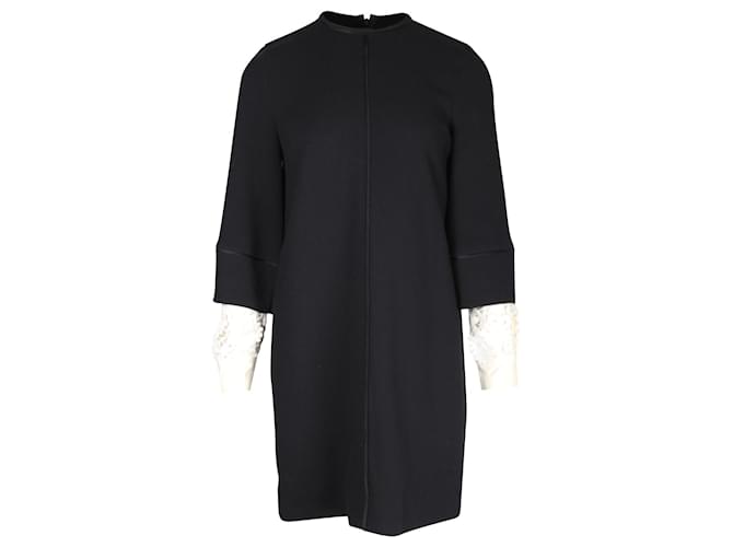 Victoria Beckham Lace Sleeves Shift Dress in Black Wool  ref.1081637