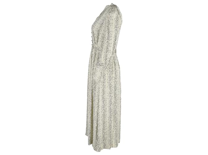 Sandro Paris Shira Pintucked Printed Midi Dress in Cream Silk White  ref.1081638